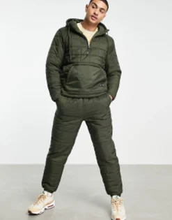 4505 Mb Padded Outdoor Jacket And Quilted Jogger In Khaki