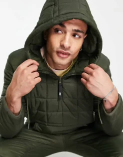 4505 Mb Padded Outdoor Jacket And Quilted Jogger In Khaki