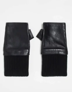 & Other Stories Leather And Wool Blend Mittens In