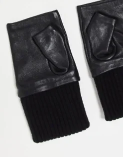 & Other Stories Leather And Wool Blend Mittens In
