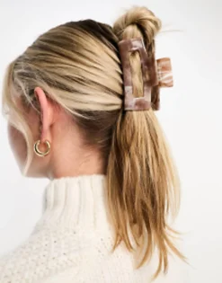 Accessorize Rectangle Marbled Claw Clip In Pink