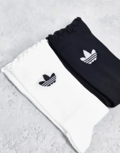 Adidas Originals 2 Pack Ruffle Socks In Black And White