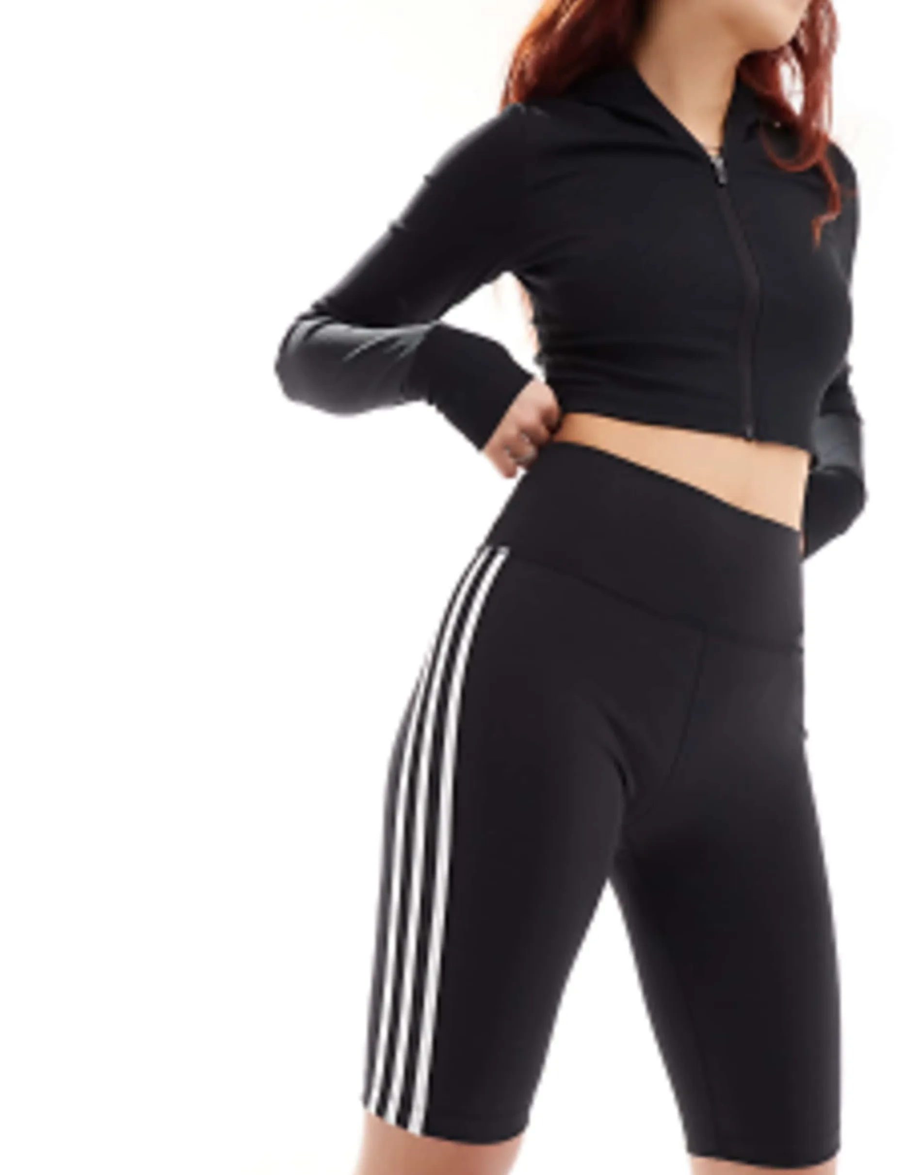 Adidas Originals Adicolor Three Stripe High Waisted Legging Shorts In