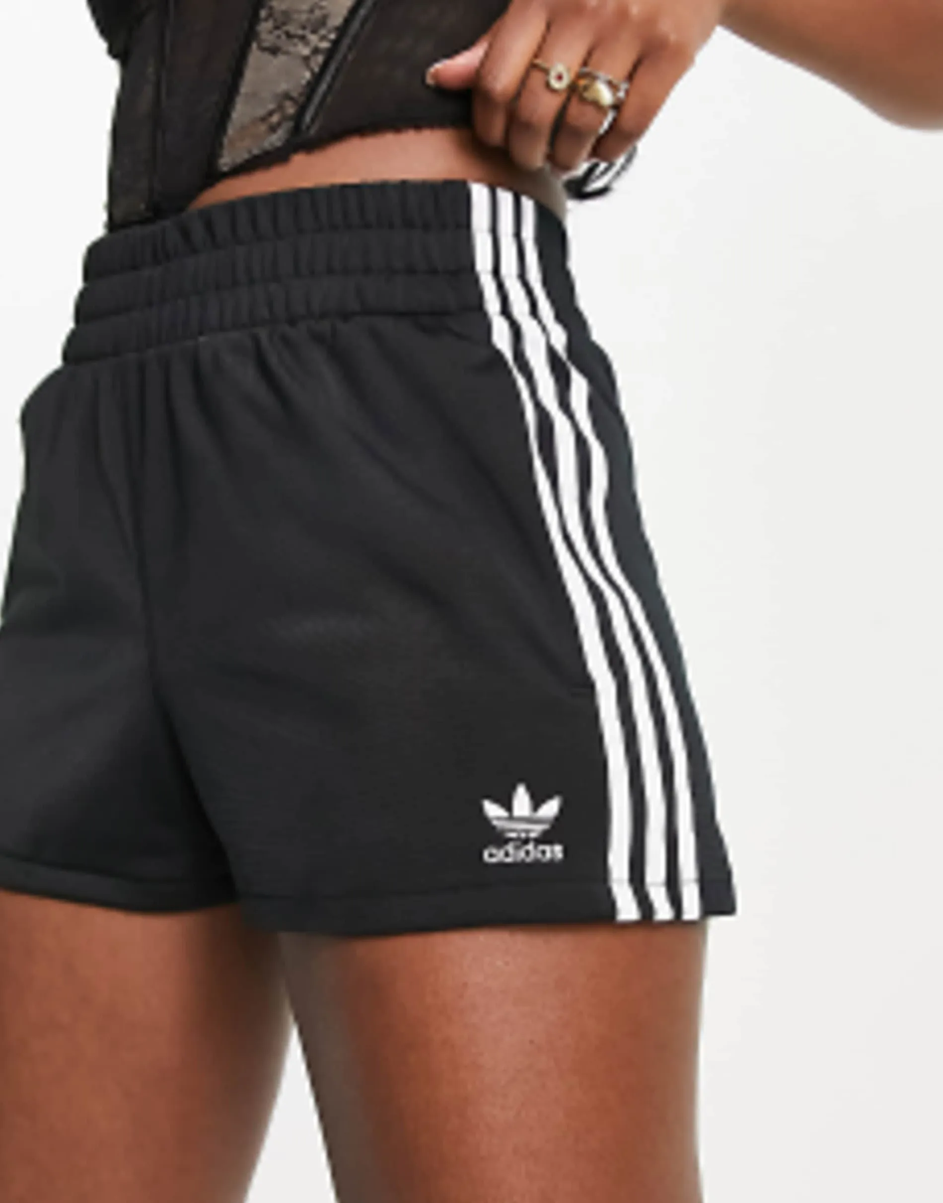 Adidas Originals Adicolor Three Stripe High Waisted Shorts In
