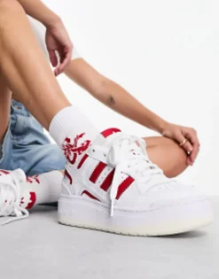 Adidas Originals Forum Xlg Platform Trainers In And Red
