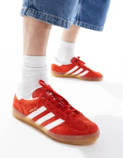 Adidas Originals Gazelle Indoor Trainers In Red With Gum Sole