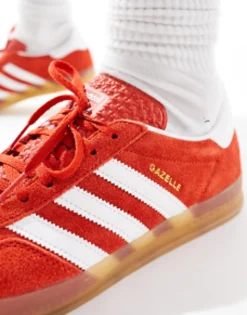 Adidas Originals Gazelle Indoor Trainers In Red With Gum Sole