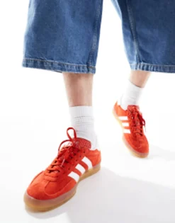 Adidas Originals Gazelle Indoor Trainers In Red With Gum Sole