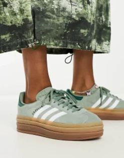 Adidas Originals Gazelle Bold Platform Trainers In With Gum Sole