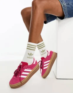 Adidas Originals Gazelle Bold Platform Trainers In With Gum Sole