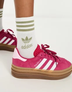 Adidas Originals Gazelle Bold Platform Trainers In With Gum Sole