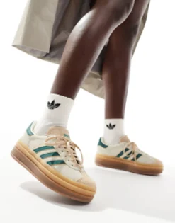Adidas Originals Gazelle Bold Platform Trainers In /Green With Gum Sole