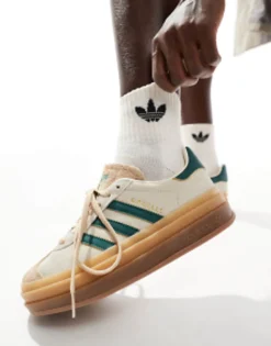 Adidas Originals Gazelle Bold Platform Trainers In /Green With Gum Sole