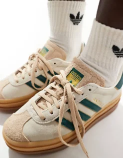 Adidas Originals Gazelle Bold Platform Trainers In /Green With Gum Sole
