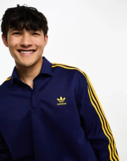 Adidas Originals Superstar Long Sleeve Polo Shirt In Navy