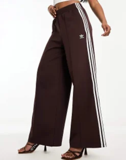 Adidas Originals Three Stripe Wide Leg Trousers In