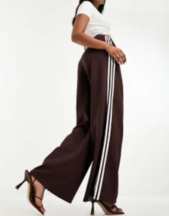 Adidas Originals Three Stripe Wide Leg Trousers In
