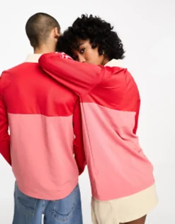 Adidas Originals Unisex Adicolor 70'S Long Sleeve Polo Top In Red
