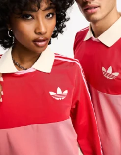 Adidas Originals Unisex Adicolor 70'S Long Sleeve Polo Top In Red