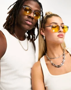 Aj Morgan Grad School Retro Round Sunglasses In With Amber Lens