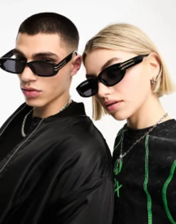Aj Morgan Rectangle Sunglasses In With Gold Trims