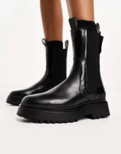 Allsaints Amber Leather Chunky Tall Chelsea Boots In