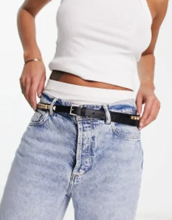 Allsaints 18Mm Leather Stud Belt In Black