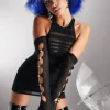 Asyou Mesh Gloves With Diamante Detail In