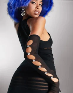 Asyou Mesh Gloves With Diamante Detail In