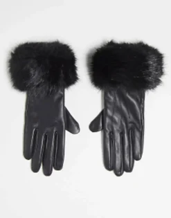 Barbour Fur Trimmed Leather Gloves In