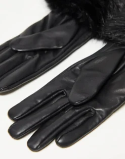 Barbour Fur Trimmed Leather Gloves In