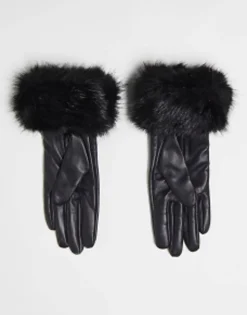Barbour Fur Trimmed Leather Gloves In