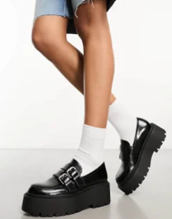 Bershka Chunky Loafer With Buckle Detail In