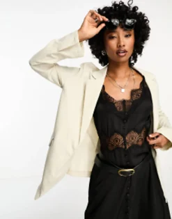 Bershka Oversized Blazer In Stone
