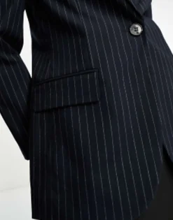 Bershka Oversized Mansy Blazer In Navy Pinstripe