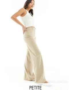 Bershka Petite Wide Leg Slouchy Dad Tailored Trousers In