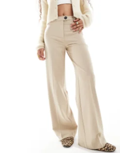 Bershka Petite Wide Leg Slouchy Dad Tailored Trousers In