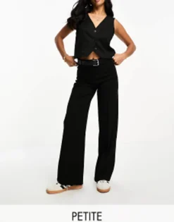 Bershka Petite Wide Leg Slouchy Dad Tailored Trousers In