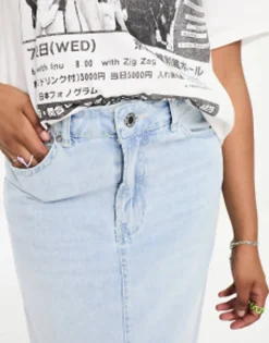 Bershka Raw Hem Split Hem Denim Midi Skirt In