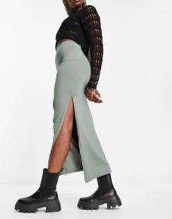 Bershka Ribbed Midaxi Skirt In