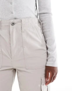 Bershka Straight Leg Cargo Trousers In Stone