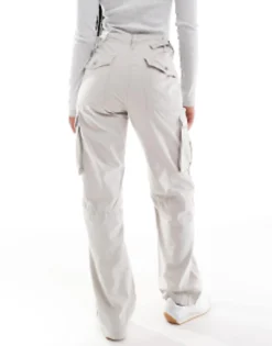 Bershka Straight Leg Cargo Trousers In Stone