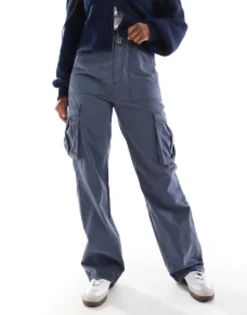 Bershka Straight Leg Cargo Trousers In Graphite