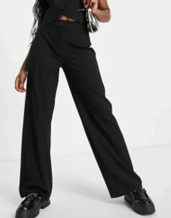 Bershka Wide Leg Slouchy Dad Tailored Trousers In