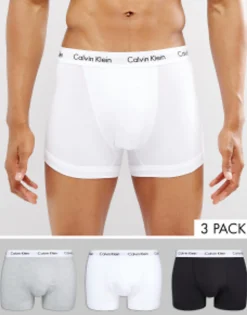 Calvin Klein Cotton Stretch 3-Pack Trunks In Black,White And Grey