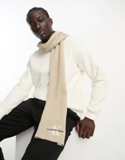 Calvin Klein Jeans Embroidered Scarf In Taupe