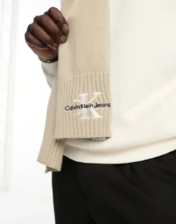 Calvin Klein Jeans Embroidered Scarf In Taupe