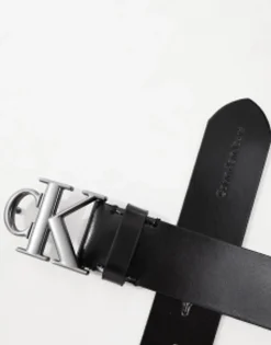 Calvin Klein Jeans Monogram Logo Round Plaque Leather Belt In