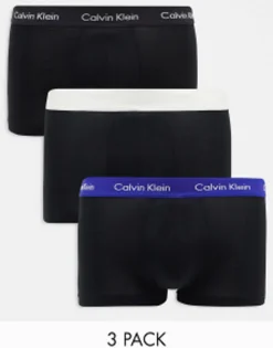 Calvin Klein 3-Pack Low Rise Trunks With Coloured Waistband In