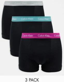 Calvin Klein 3-Pack Trunks With Coloured Waistband In